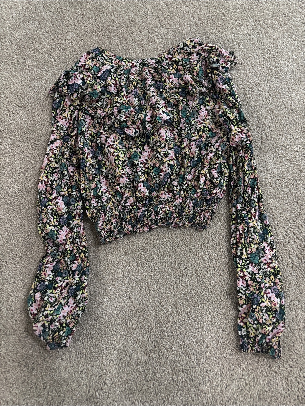 wild fable Green & Pink Floral Off-Shoulder Smocked Blouse